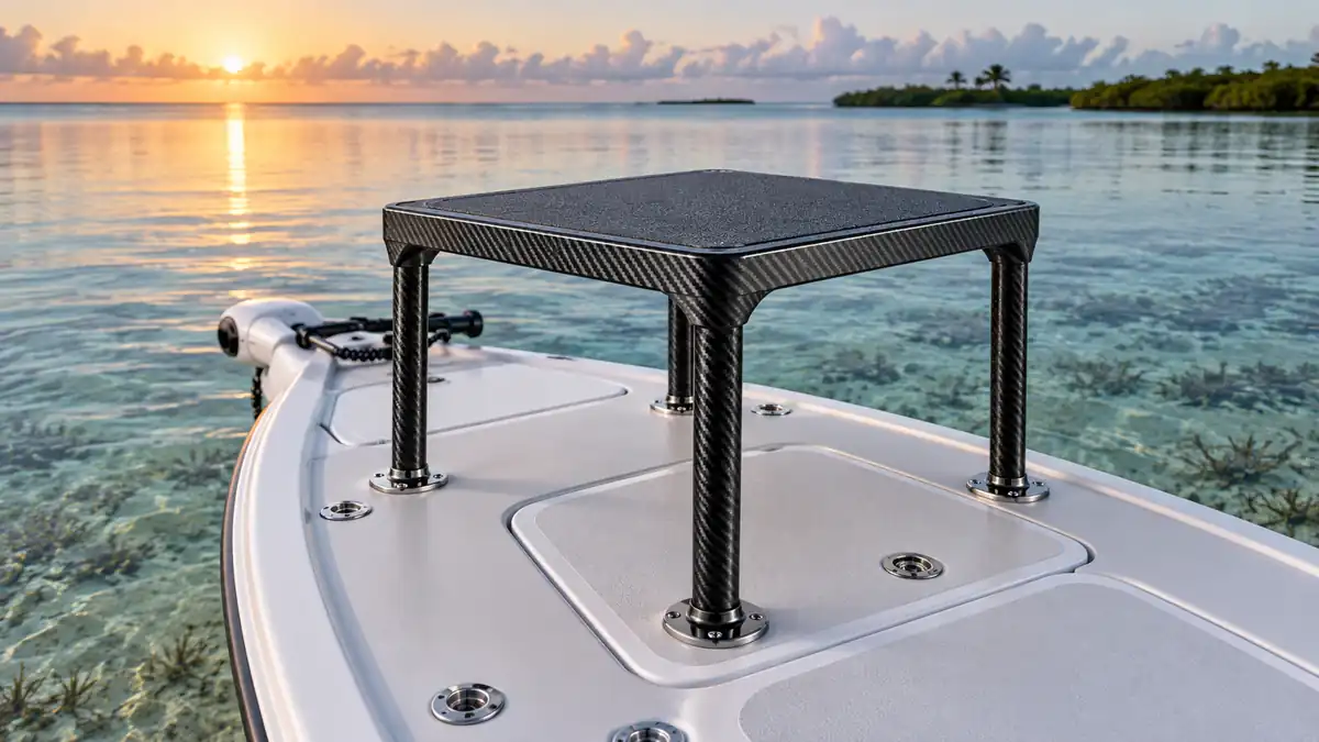 Carbon fiber Casting Platform installed on a shallow-water fishing boat