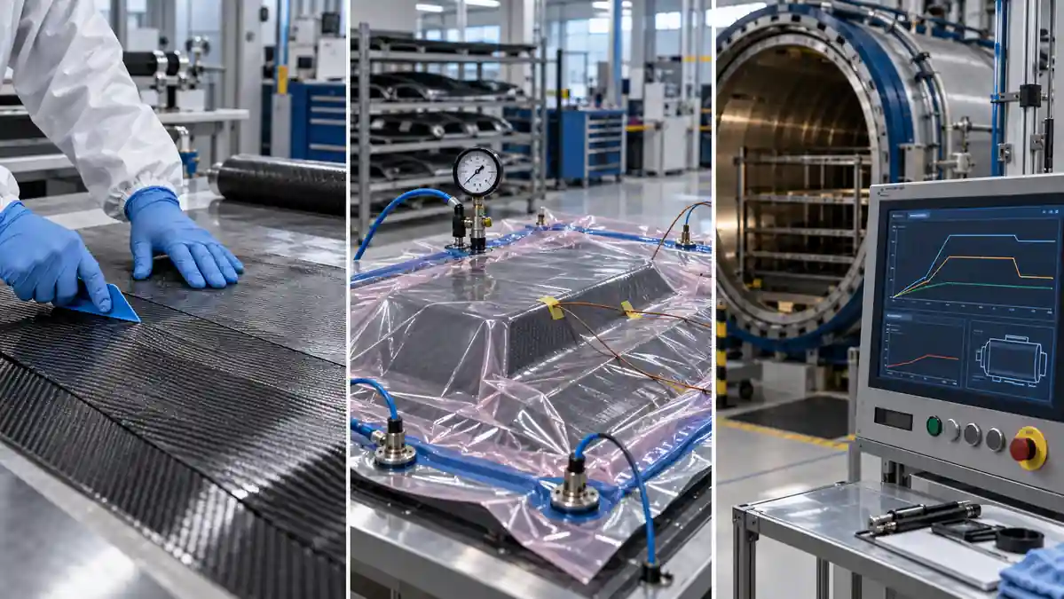 Prepreg layup vacuum bagging sensors and autoclave records used for composite process control